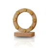 Marleth Neutrals / Gold Handmade Travertine Sculpture Beige Stone & Polished Brass Stud Ring Detail