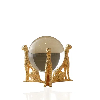 Marleth Neutrals / Gold Leopard Figurine Marble Sphere Sculpture With Gold Finish Trio Base