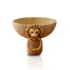 Marleth Neutrals / Gold Lion Travertine Decorative Bowl For Tabletop Display, Beige & Brass Ring Detail