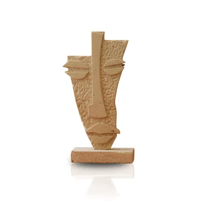 Marleth Neutrals Handmade African Mask Travertine Sculpture, Natural Beige Abstract Form