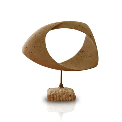 Marleth Neutrals Handmade Travertine Artwork Sculpture For Shelf Display, Beige & Abstract Hollow Form