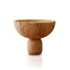 Marleth Neutrals Handmade Travertine Decorative Bowl, Beige & Rounded Pedestal Base Detail