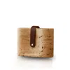 Marleth Neutrals Handmade Travertine Decorative Object Beige Stone & Brown Leather Strap Detail