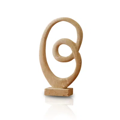 Marleth Neutrals Handmade Travertine Sculpture Beige & Twisted Elliptical Loop Form
