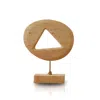 Marleth Neutrals Handmade Travertine Sculpture Beige Stone With Cut-out Triangle On Brass Stand
