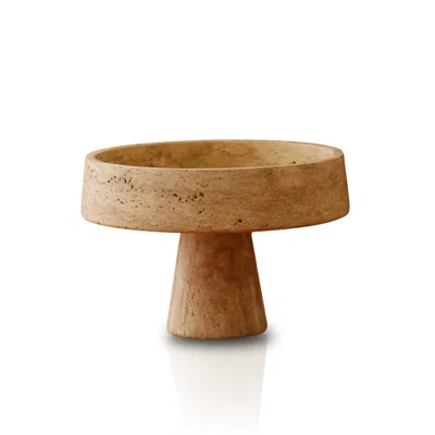 Marleth Neutrals Handmade Travertine Serving Stand Beige & Flared Pedestal Base