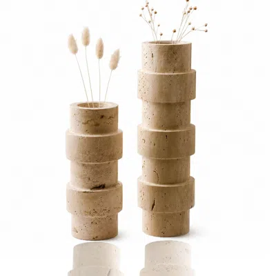 Marleth Neutrals Modern Fluted Column Vase, Set Two