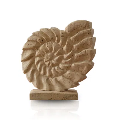 Marleth Neutrals Nautilus Handmade Travertine Sculpture – Spiral Stone Decor