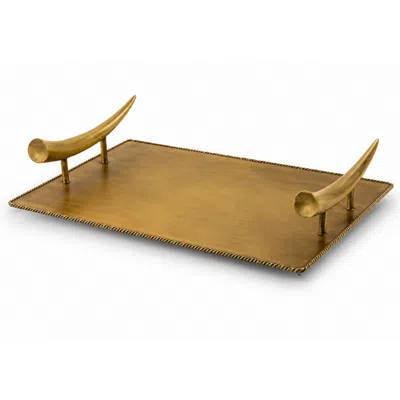 Marleth Neutrals Rectangular Brass Tray Upcycled Horn Accents In Brown