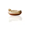 Marleth Neutrals Round Marble Cigar Ashtray With Dual Tiger Head Detail & Handmade In Yellow