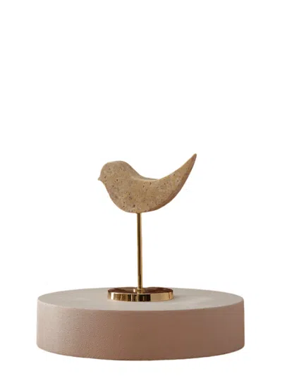 Marleth Neutrals Travertine Bird Sculpture With Brass Stand