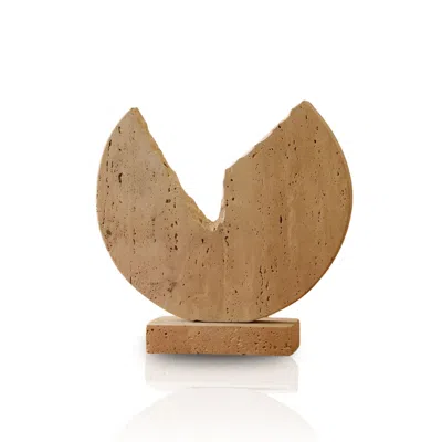 Marleth Neutrals Travertine Broken Disk Decor – Hand-carved Natural Stone Sculpture