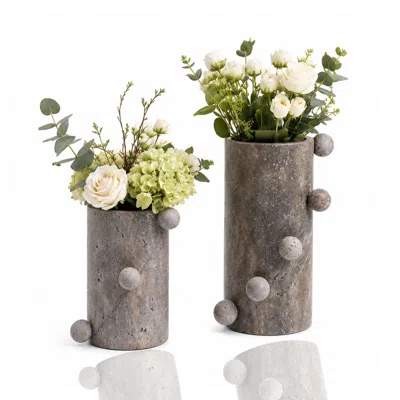 Marleth Neutrals Travertine Sphere Vase, Set Two In Brown/gray