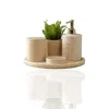 Marleth Neutrals / White Beige Marble Complete Bathroom Set – Round Tray, Four-pieces