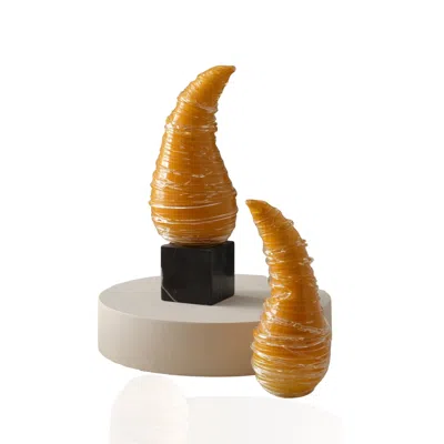 Marleth Orange / Black Amber Glass Horn Sculptural Decor - Set Of Two In Multi