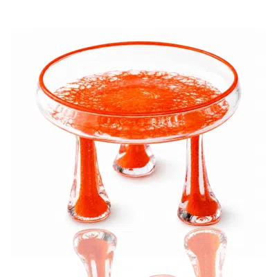 Marleth Orange Crackle Footed Glass Cake Stand