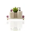 Marleth Pink / Purple / White Luxury Marble And Crystal Bathroom Set With Tray, Four-piece