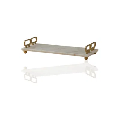 Marleth Rectangular White Marble Tray With Double Square Gold Handles