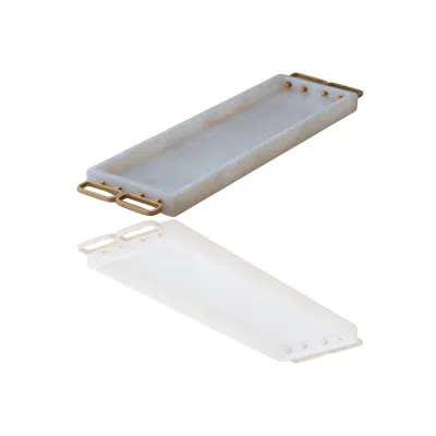Marleth Rectangular White Marble Tray With Gold Square Handles