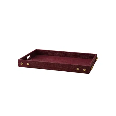 Marleth Red Handmade Burgundy Leather Tray – Brass Stud Detail