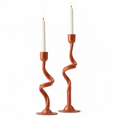 Marleth Red Murano Style Glass Candle Holder Set
