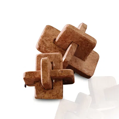 Marleth Red Travertine Maze Decor – Interlocking Sculptural Accent In Brown Natural Stone