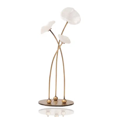 Marleth Rose Gold Handcrafted White Glass Flower Sculpture Brass Decorative Table Accent