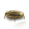 Marleth Round Brass Tray With Branch Frame & Mirrored Base – Gold Finish