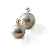 Marleth Set Of Two Silver Hammered Brass Spheres With Coral Handles In Silver