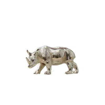 Marleth Silver Brass Rhino Sculpture – Bold & Contemporary Decor