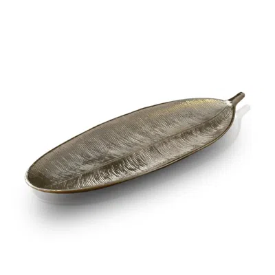 Marleth Silver Elongated Brass Leaf-shaped Tray