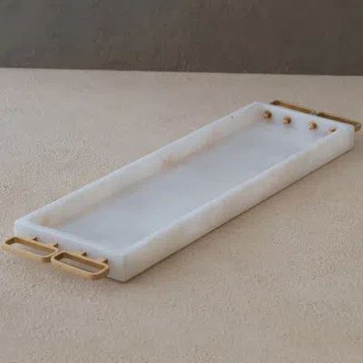 Marleth Square Handled Tray In White;gold