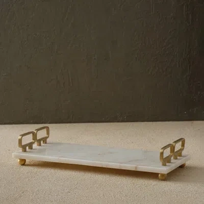 Marleth Square Tray With Handles In White;gold