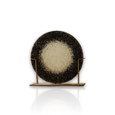 Marleth Textured Glass Decorative Disk On Brass Stand – Black & Ivory