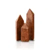 Marleth Three Piece Travertine Bookend Set – Natural Red Stone Obelisk Design