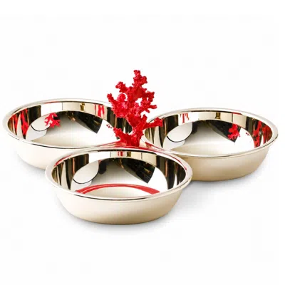 Marleth Three-bowl Silver Dish Coral Accent