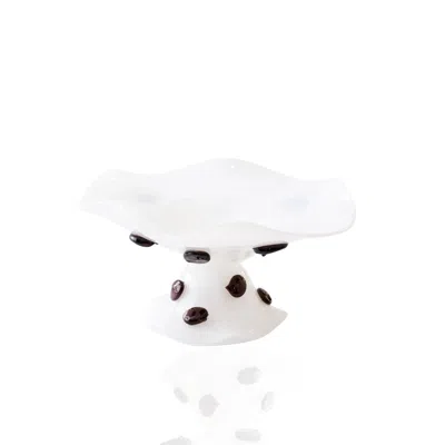 Marleth White / Black Polka Dot Hand-blown White Glass Pedestal Bowl In Multi