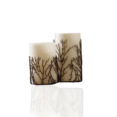 Marleth White / Brown Brass Branch-embellished Marble Vases, Set Of Two In Multi