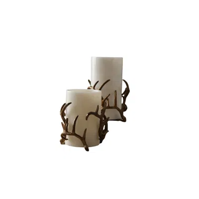 Marleth White / Brown Set Of Two Antler Marble Vase – White & Gold Detail In Multi