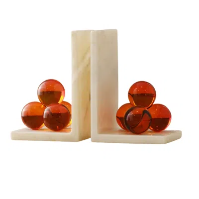 Marleth White Dual Amber Crystal Marble Bookends, Two Pieces