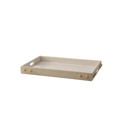 Marleth White Handmade Cream Leather Tray – Brass Stud Detail