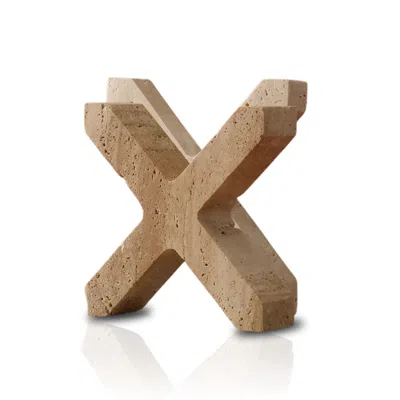 Marleth White Handmade Travertine Cross Sculpture Set, Natural Beige Stone Decor