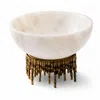 Marleth White Marble Bowl Gold Drip Base In White