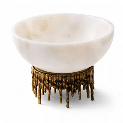 Marleth White Marble Bowl Gold Drip Base