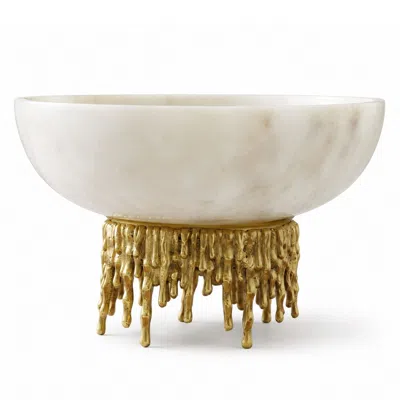 Marleth White Marble Bowl Gold Drip Base Short