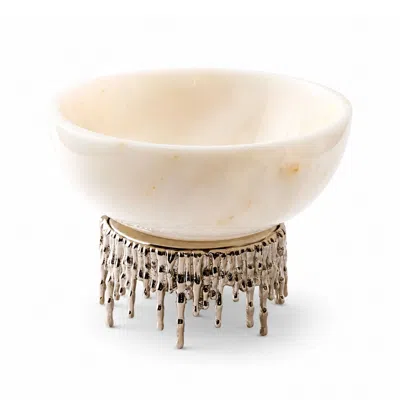 Marleth White Marble Bowl Silver Drip Base