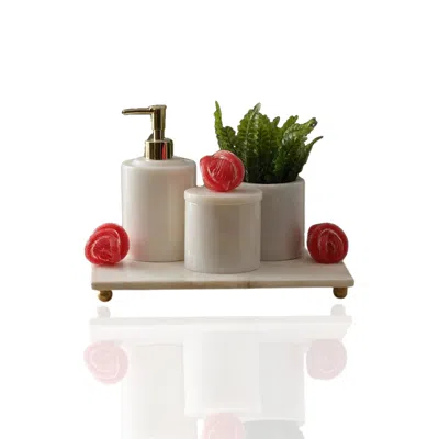 Marleth White / Red Red Knot Marble Bathroom Set  & Handcrafted Four-pieces In Multi