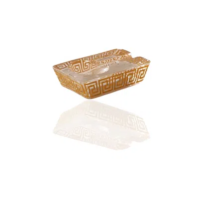 Marleth White / Rose Gold Frosted Glass Cigar Ashtray With Gold Geometric Detailing
