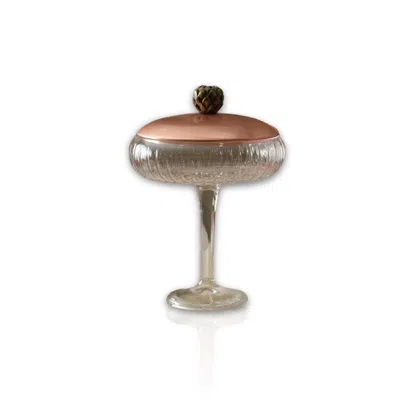 Marleth White / Rose Gold Large Footed Glass Serving Stand With Rose Gold Lid In Multi