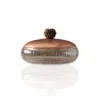 Marleth White / Rose Gold Ribbed Glass Serving Bowl With Rose Brass Lid